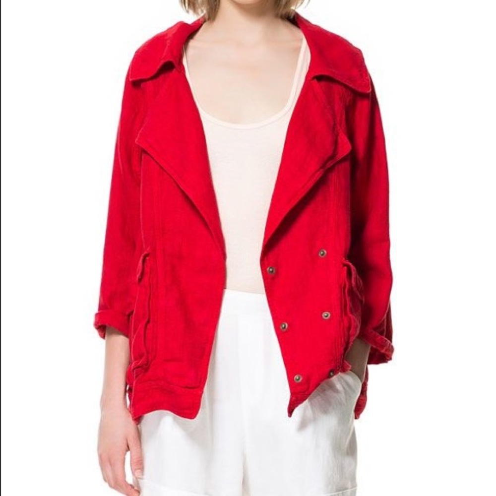 Zara Double Breasted Linen Jacket Drape Blazer M Gem